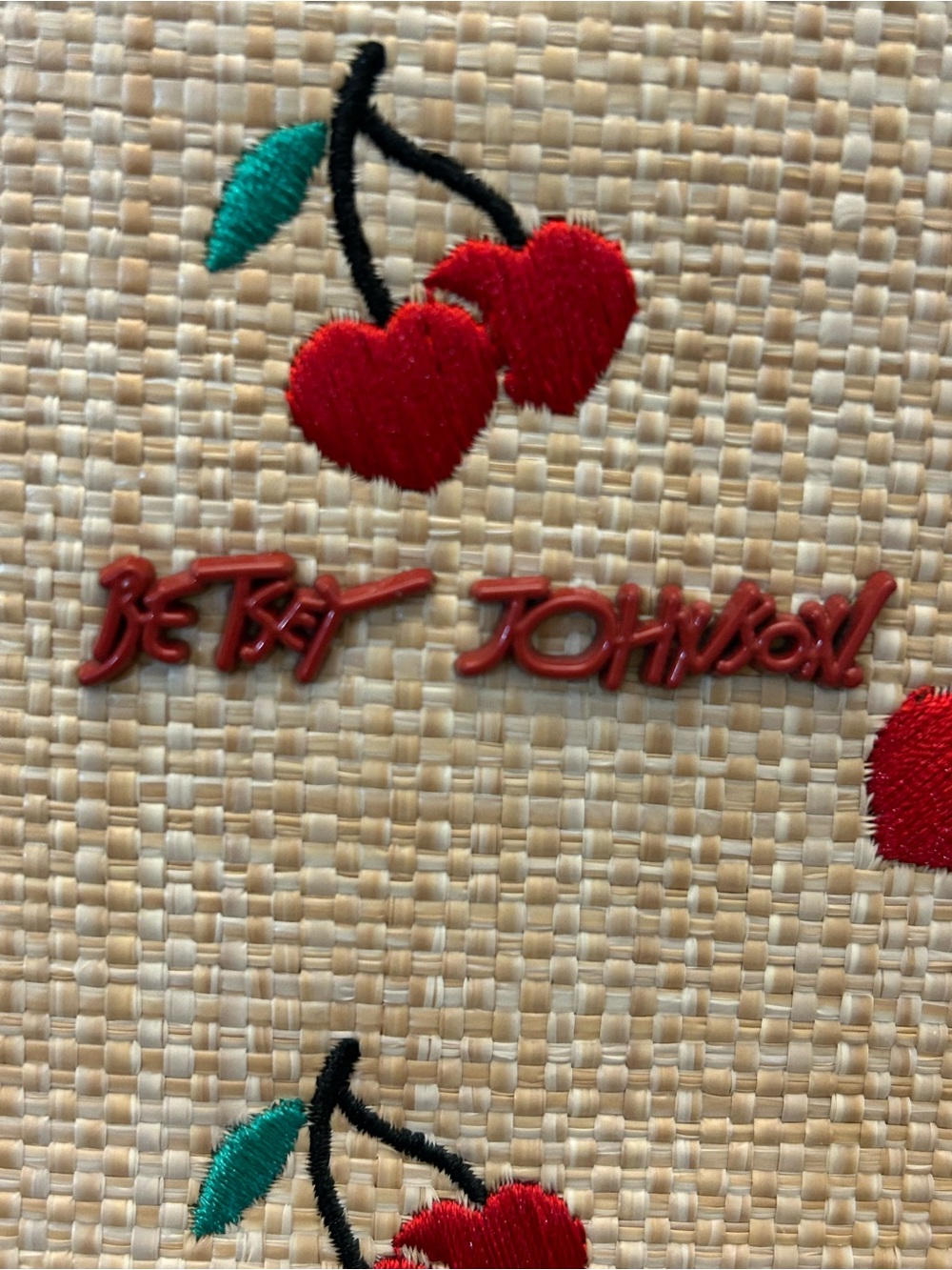 Betsey Johnson 🍒 
Embroidered Cherry Straw Tote  EUC - Picture 4 of 16